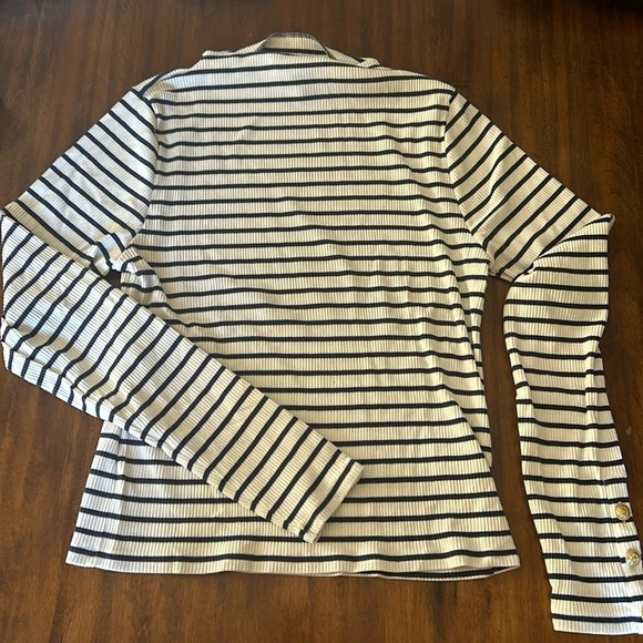 J. Crew Vintage rib split-neck T-shirt buttons stripe BW780 Large blue white - Picture 2 of 4